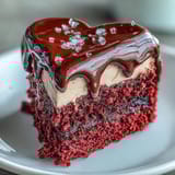 Freshly sliced Red Betty Boop Heart Cake reveals a soft red crumb, paired with a dollop of creamy frosting on a clean white plate.