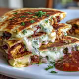 Golden mini quesadilla triangles oozing melted cheese and colorful veggies, served with zesty tomato salsa for a fun, kid-friendly lunch.