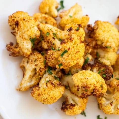 Fresh parsley and lemon juice garnish this warm, savory roasted cauliflower side dish.