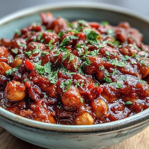 Fragrant Spicy Chickpea Stew simmers in a pot, garnished with fresh cilantro and served with crusty bread for dipping.