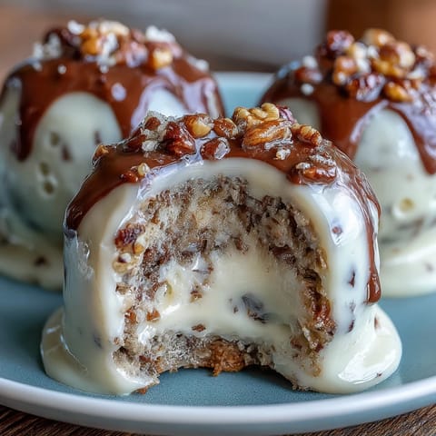 Bite-sized carrot cake truffles with creamy coating, garnished with chopped nuts for extra crunch.  