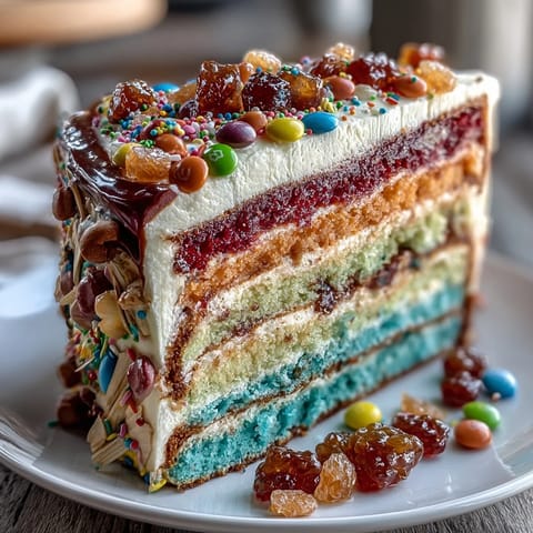 Vibrant Cinco de Mayo Piñata Cake with rainbow layers and a candy-filled center, perfect for festive celebrations.