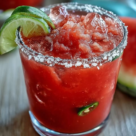 Spicy-sweet watermelon jalapeño mocktail, perfect for festive, alcohol-free sipping.