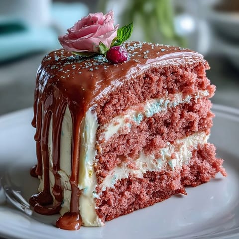 Elegant pink Bridal Shower Rosé Velvet Cake with shimmering gold highlights.