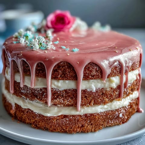 Luxurious Bridal Shower Rosé Velvet Cake, drizzled with edible gold, perfect for celebrations.