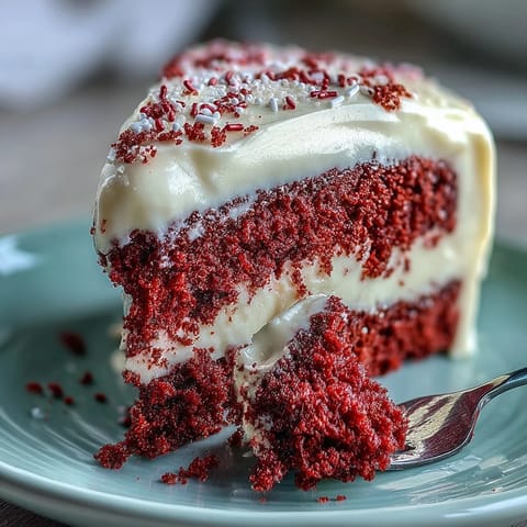 Vibrant Juneteenth Red Velvet Cake with fluffy cream cheese frosting, ready to serve.