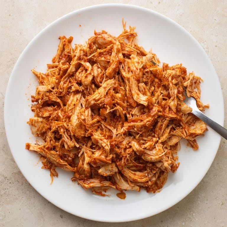 Saucy BBQ Pulled Chicken simmered in a slow cooker, ready to be piled onto buns for dinner.