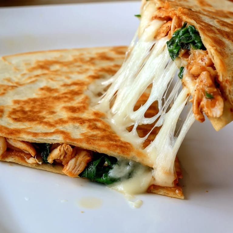 Freshly grilled Chicken and Spinach Quesadilla slices stacked on a plate, perfect for a quick and satisfying weeknight dinner.