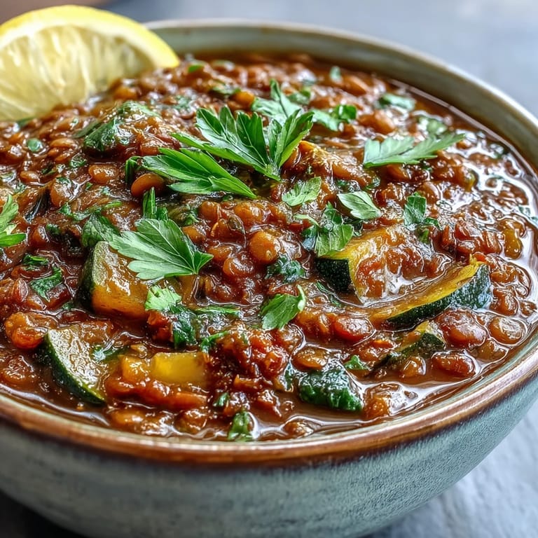 Healthy vegan Lentil Soup in a rustic bowl, ready to eat with crusty bread on a cozy table.