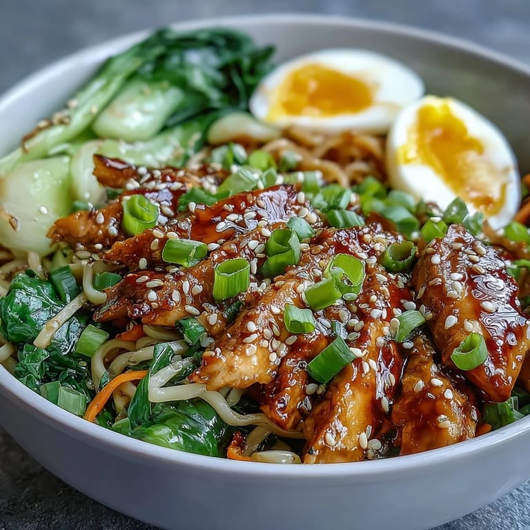 Ready-to-serve Healthy Miso Chicken Noodle Bowls garnished with scallions and nori, capturing the steamy, umami-rich texture of the dish.