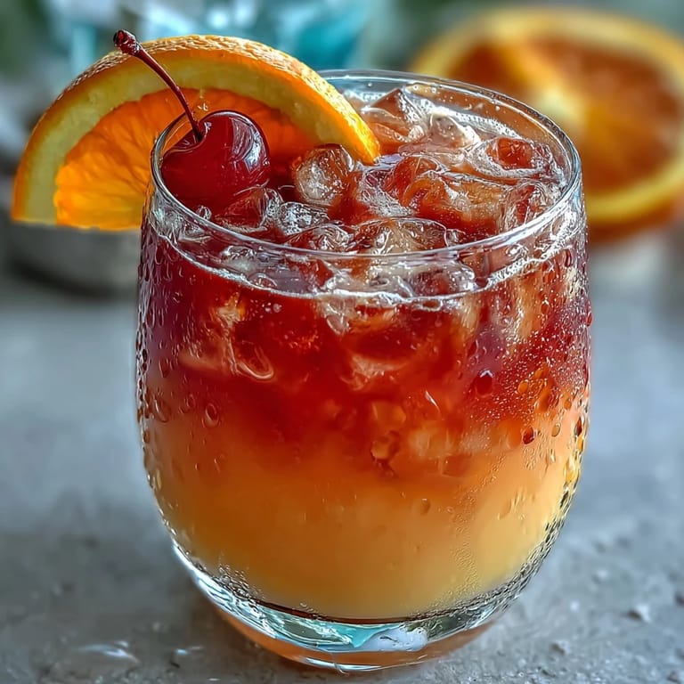 Layered ombre sunrise mocktail featuring grenadine, orange, and pineapple juices for a stunning visual effect.