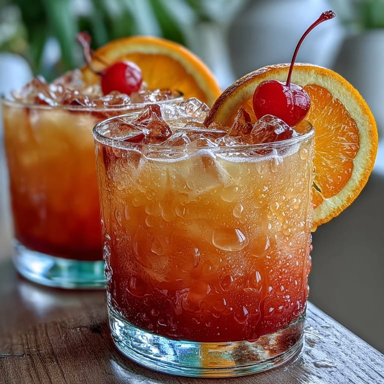 Refreshing non-alcoholic ombre sunrise mocktail with grenadine syrup and sparkling water, garnished with orange slices.