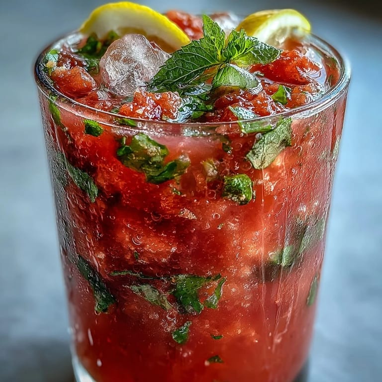 Chilled watermelon mint lemonade with bright citrus notes and a cool, frothy texture, garnished with a watermelon wedge and fresh mint sprigs in a clear glass pitcher.