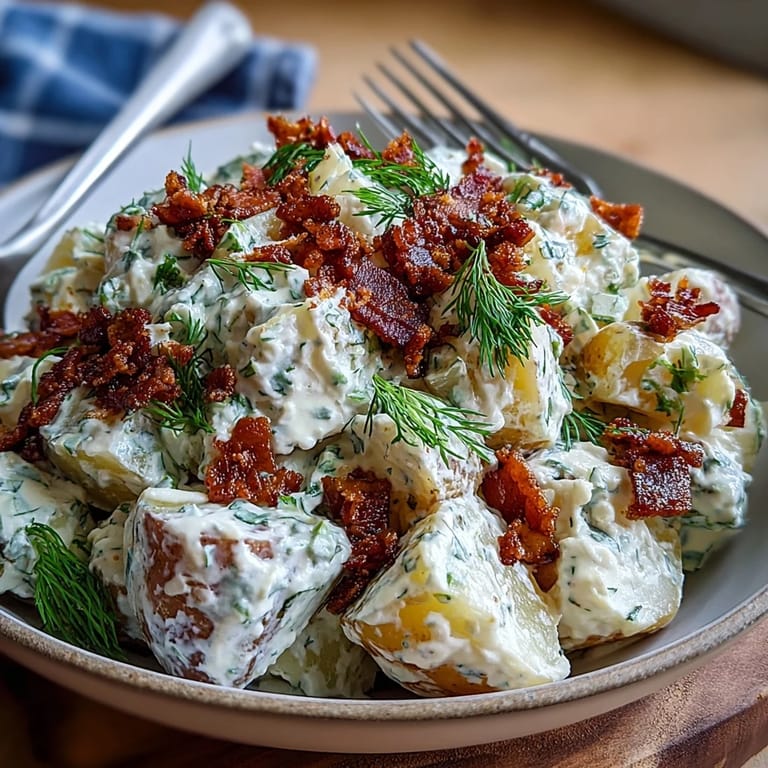 Delicious Memorial Day Potato Salad, a refreshing side bursting with dill and bacon.