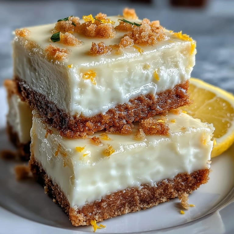 Easy skyr lemon cheesecake bars, vibrant green crust and creamy smooth filling.
