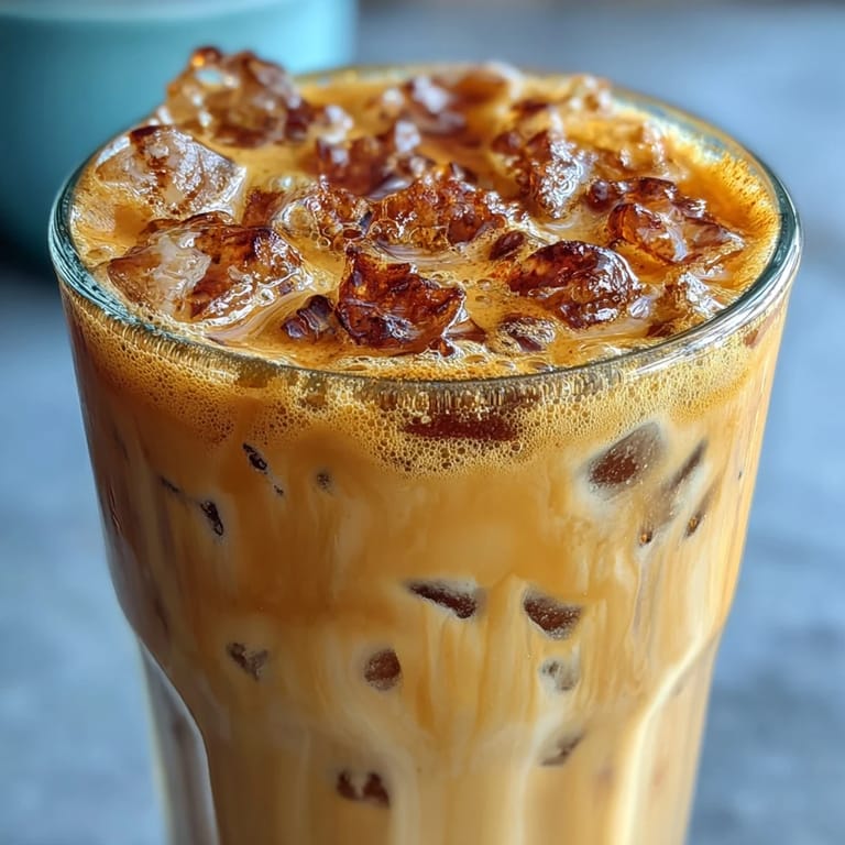 Bright yellow Turmeric Golden Milk Iced Latte, artfully garnished, offering a cool spiced beverage.